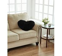 Jenny Sesal-Cuscino Fluffy a forma di cuore in Ecopelliccia di pile imbottito. Disponibile in diversi colori. (Nero)