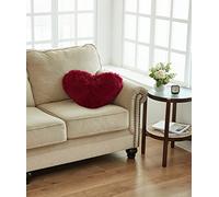 Jenny Sesal-Cuscino Fluffy a forma di cuore in Ecopelliccia di pile imbottito. Disponibile in diversi colori. (Bordeaux)