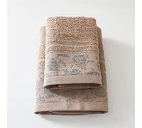 Jenny Sesal - Eleganza in Cotone: Set di Asciugamani Ada con Balza in Jacquard - Misure Perfette per Bagno e Ospite - Morbidezza e Stile in ogni Asciugatura (Cipria)