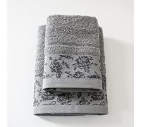 Jenny Sesal - Eleganza in Cotone: Set di Asciugamani Ada con Balza in Jacquard - Misure Perfette per Bagno e Ospite - Morbidezza e Stile in ogni Asciugatura (Grigio Scuro)