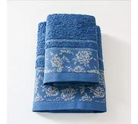 Jenny Sesal - Eleganza in Cotone: Set di Asciugamani Ada con Balza in Jacquard - Misure Perfette per Bagno e Ospite - Morbidezza e Stile in ogni Asciugatura (Blu)