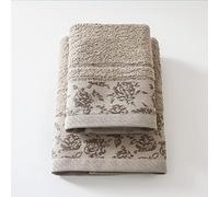 Jenny Sesal Set Asciugamani ADA, con Balza in Jacquard, Set di due asciugamani da bagno Viso e Ospite TORTORA Spugna di alta qualità proveniente da Portogallo.