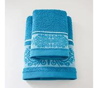 Jenny Sesal Set Asciugamani KATIA, con Balza in Jacquard, Set di due asciugamani da bagno Viso e Ospite OTTANIO 100% Cotone - Spugna di alta qualità proveniente da Portogallo.