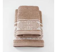 Jenny Sesal Set Asciugamani KATIA, con Balza in Jacquard, Set di due asciugamani da bagno Viso e Ospite CIPRIA Spugna di alta qualità proveniente da Portogallo.