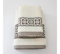 Jenny Sesal Set Asciugamani SUSY, con Balza in Jacquard, Set di due asciugamani da bagno Viso e Ospite PANNA Spugna di alta qualità proveniente da Portogallo.