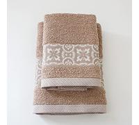 Jenny Sesal Set Asciugamani SUSY, con Balza in Jacquard, Set di due asciugamani da bagno Viso e Ospite CIPRIA Spugna di alta qualità proveniente da Portogallo.