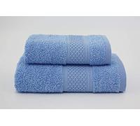 Jenny Sesal Set Asciugamani THE COLORS, Set di due asciugamani da bagno Viso e Ospite CELESTE Spugna di alta qualità proveniente da Portogallo. Viso: 50x100 cm. Ospite 38x58 cm.