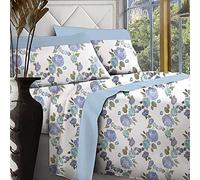 Jenny Sesal Set lenzuola letto - Stampato Ginevra Flowers - 100% puro cotone - Made in Italy Completo Matrimoniale - singolo - Una Piazza e Mezzo -Set Lenzuola + Federe (Azzurro, Una piazza e mezza)