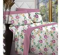 Jenny Sesal Set lenzuola letto - Stampato Ginevra Flowers - 100% puro cotone - Made in Italy Completo Matrimoniale - singolo - Una Piazza e Mezzo - Set Lenzuola + Federe. (Rosa, Matrimoniale)