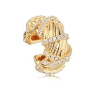 Jenosy Orecchini a cuff placcati in oro 18 carati, da donna, non piercing, avvolgenti, con zirconia, manufatti a mano, regalo per donne, medium, Ottone, Nessuna pietra preziosa