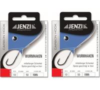 JENZI - Set di 2 ganci per vermi legati al carbonio/titanio (20 pezzi), 50 cm, misura gancio 1, 2 4, 6, 8, 10, 12 e 14 a scelta + adesivo Petri Heill!