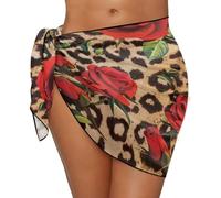 JEOCODY Costume da bagno da donna in chiffon, pareo da spiaggia, Stampa leopardata con rose, Taglia Unica