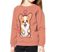 JEOCODY Felpa per adolescenti per ragazzi ragazze giovani tuta per bambini per sport pullover per studenti della scuola elementare, Corgi Cane-rosa, 11-13 anni