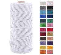 JeogYong Corda di Cotone Naturale Macrame, 4 Fili di Spesso Filato Corda di Macrame per Arazzi, Appendini per Piante, Artigianato Fai da Te, Decorazioni, Confezioni Regalo 3mm x 100m (Blanco)