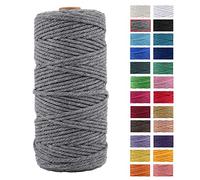JeogYong Corda di Cotone Naturale Macrame, 4 Fili di Spesso Filato Corda di Macrame per Arazzi, Appendini per Piante, Artigianato Fai da Te, Decorazioni, Confezioni Regalo 3mm x 100m (Gris)