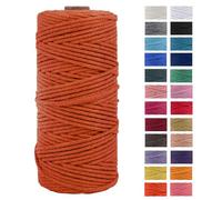 JeogYong Corda di Cotone Naturale Macrame, 4 Fili di Spesso Filato Corda di Macrame per Arazzi, Appendini per Piante, Artigianato Fai da Te, Decorazioni, Confezioni Regalo 3mm x 100m (Naranja)