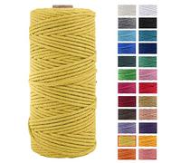JeogYong Corda di Cotone Naturale Macrame, 4 Fili di Spesso Filato Corda di Macrame per Arazzi, Appendini per Piante, Artigianato Fai da Te, Decorazioni, Confezioni Regalo 3mm x 100m (Amarillo)