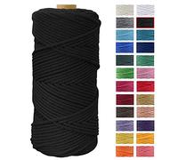JeogYong Macrame Corda 4mm x 100m Filo Macrame Cotone, Naturale Corda Cotone Filato Cordone Intrecciato Spago per DIY Decorazioni, Arazzo da Parete, Porta Vaso, Piante da Appendere (Nero)