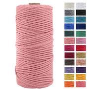 JeogYong macramè Filo 3mm x 100m Macrame Corda Cotone Naturale Cordoncino Thai 4 Fili di Spago Colorato, Cordino per Borse Uncinetto Decorazioni Arazzi Appendini per Piante Festa Natale (Rosa Pesca)