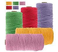 JeogYong Set di 5 Corde Macramè 3mm x 100m, Spesse Filo di Cotone Naturale a 4 Fili, Corda Macramè,per Appendere le Piante, Fai da Te, Decorazioni per la Casa, Confezioni Regalo (5 Colori D)
