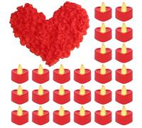 Jeorywoet 24 Pezzi di Petali di Rosa Artificiali con Kit di Candele a LED a Cuore Romantico tealight Senza Fiamma per Decorazioni per la tavola di Nozze di Anniversario di San Valentino