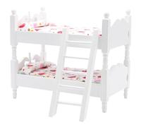 Jeorywoet Letto a Castello per Bambole Casa delle Bambole in Legno in Scala 1:12 con scaletta Biancheria da Letto Floreale Mobili realistici Bianchi