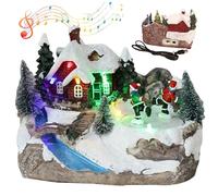 Jeorywoet Set di villaggi di Natale, Case del Villaggio di Natale con Musica illuminata da Musica con Figurine rotanti e Albero di 6.3x5.5x4.1 Ornamenti per Interno per la Cucina Domestica