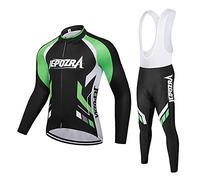 JEPOZRA Abbigliamento Ciclismo Uomo Giacca mtb Bici Maglia Ciclismo Manica Lunga Gel Pantaloni Ciclista Salopette Ciclismo (XXL, verde-01)