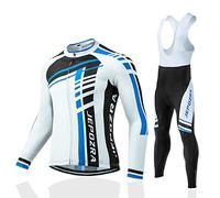 JEPOZRA Abbigliamento Ciclismo Uomo Giacca mtb Bici Maglia Ciclismo Manica Lunga Gel Pantaloni Ciclista Salopette Ciclismo (M, Nero/Bianco)