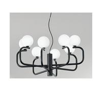 JEPPY SOSPENSIONE MODERNA 8 LUCI IN METALLO ORO O NERO CON SFERE IN VETRO BIANCO LAMPADINE G9