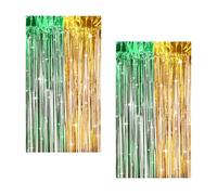 Jeqqinuz 2 tende tinsel colorate, con cuciture gialle verdi, decorazione di compleanno per la giungla, decorazione hawaiana, decorazione metallica, 1 m x 2 m