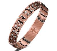 Jeracol Braccialetto in rame con croce per uomo, per terapia magnetica, con potenti magneti da 3800 Gauss, 99,99% rame puro, con confezione regalo