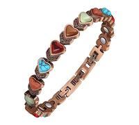 Jeracol Braccialetto magnetico in rame con drenaggio linfatico, da donna, con pietra a forma di cuore, lunghezza regolabile con strumento di misurazione, in confezione regalo (colorato)