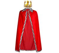 jerbro Cappotto da regina in velluto + corona re regina per donne e uomini, Halloween, adulti, feste a tema, teatro, carnevale, carnevale, accessori (125 cm/49,2 pollici, rosso)