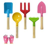 Jerhyun5 Pezzi Attrezzi Giardinaggio Set, Attrezzi Giardino Attrezzi Manuali da Giardino con Paletta, Rastrello Guanti Giardinaggio, per Piante in Vaso, Balconi, Cura delle Aiuole Rinvaso(Rosa)