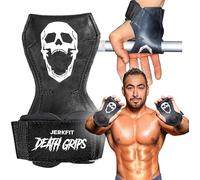 JerkFit Death Grips Ultra Premium Lifting Straps for Deadlifts, Pull ups, Heavy Shrugs | Lifting Hand Grips with Padded Support | Palm Protection & Increased Grip for Heavy Pull Lifts (Large)