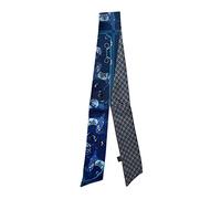 JERLA 100% di seta di gelso sciarpa testa capelli nastro borsa maniglia avvolgere cravatta fascio sciarpa fazzoletto sciarpa per le donne, Navv Blue Carriage