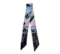 JERLA 100% Mulberry silk Scarf Head Hair Ribbon Bag scarf Handbag Handle wrap Tie Bundle Neckerchief Scarf for women (D Black chain)