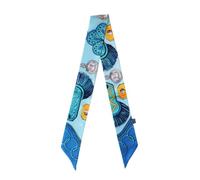 JERLA 100% seta di gelso sciarpa borsa avvolgere cravatta bundle capelli nastro sciarpa fazzoletto per donne uomini, Distintivo blu, 34.7"×1.97" (88cmX5cm)