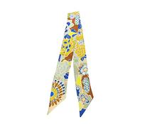 JERLA 100% seta di gelso sciarpa testa capelli nastro borsa maniglia avvolgere cravatta bundle sciarpa fazzoletto per donne uomini, Fiore Giallo Limone, 33.5"×1.97"