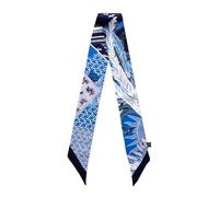 JERLA 100% seta di gelso sciarpa testa capelli nastro borsa maniglia avvolgere cravatta bundle sciarpa fazzoletto sciarpa per le donne, Piuma e Poker Blu, 33.5"×1.97"