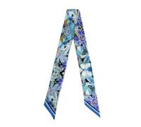 JERLA 100% seta di gelso sciarpa testa capelli nastro borsa maniglia avvolgere cravatta bundle sciarpa fazzoletto sciarpa per le donne, Pittura A Olio Blu, 33.5"×1.97"