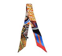 JERLA 100% seta di gelso sciarpa testa capelli nastro borsa maniglia avvolgere cravatta bundle sciarpa fazzoletto sciarpa per le donne, Jungle Nero e Arancione, 33.5"×1.97"