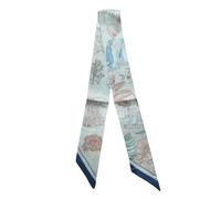 JERLA 100% seta di gelso sciarpa testa capelli nastro borsa maniglia avvolgere cravatta Bundle sciarpa fazzoletto per le donne, Blu Paese delle Mer, 33.5"×1.97"