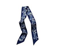 JERLA 100% seta di gelso sciarpa testa capelli nastro borsa maniglia avvolgere cravatta sciarpa per donne, cavallo blu, 85 x 4 cm