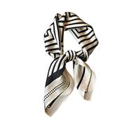 JERLA Sciarpa quadrata in pura seta di gelso al 100% per capelli, 68 x 68 cm, per donne e uomini, in seta naturale, Strisce geometriche bianche e nere, 26.7”X26.7”