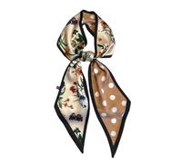 JERLA Seta di gelso come la testa sciarpa fascia per capelli nastro da donna moda collo sciarpe in raso per borsa per capelli sciarpe, 1 fiore marrone a pois, 57"X5.5"