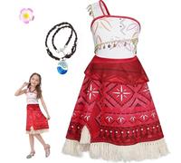 Jeroesja Costume da Vaiana per bambini, abito da principessa Moana con collana e fermagli per capelli, costume per bambini per carnevale, Halloween e feste a tema, taglia 2-12 anni