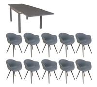 JERRI - set tavolo in alluminio cm 135/270 x 90 x 75 h con 10 Poltrone Dynamo