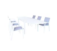 JERRI - set tavolo in alluminio cm 135/270 x 90 x 75 h con 6 poltrone Lotus